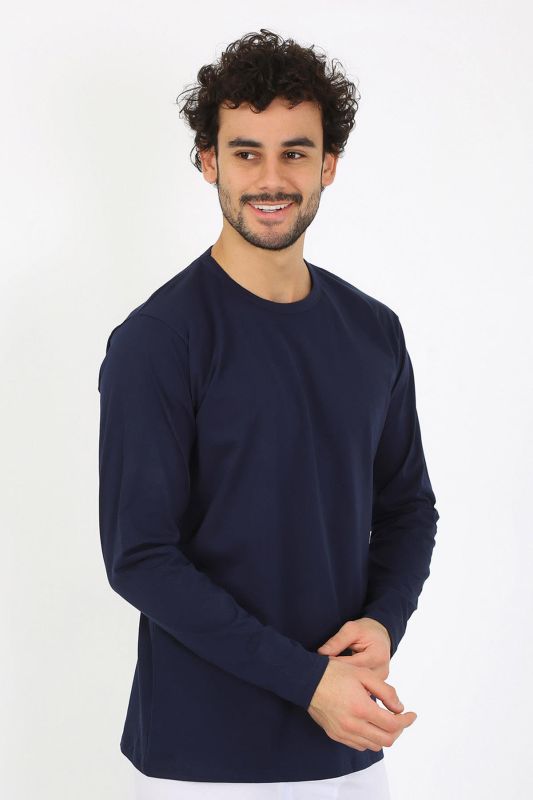 Moda Çizgi Erkek Sıfır Yaka Uzun Kol Lacivert Fanila 6590 - 1