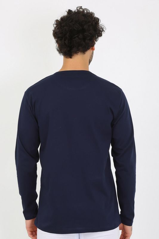 Moda Çizgi Erkek Sıfır Yaka Uzun Kol Lacivert Fanila 6590 - 2