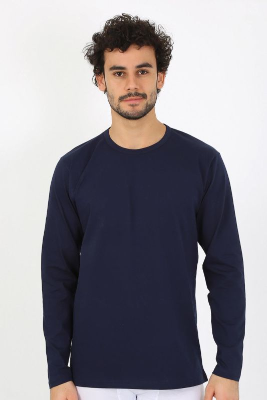 Moda Çizgi Erkek Sıfır Yaka Uzun Kol Lacivert Fanila 6590 - 3