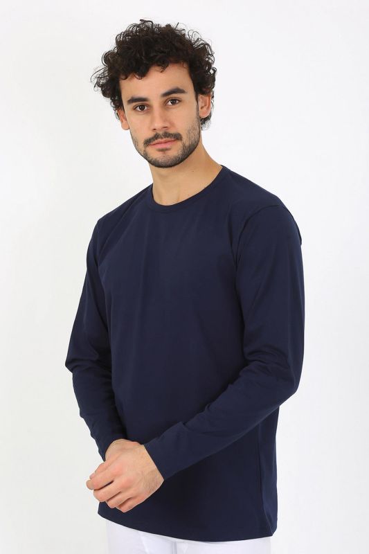Moda Çizgi Erkek Sıfır Yaka Uzun Kol Lacivert Fanila 6590 - 4