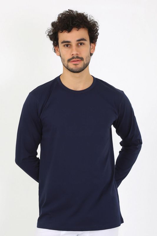 Moda Çizgi Erkek Sıfır Yaka Uzun Kol Lacivert Fanila 6590 - 5