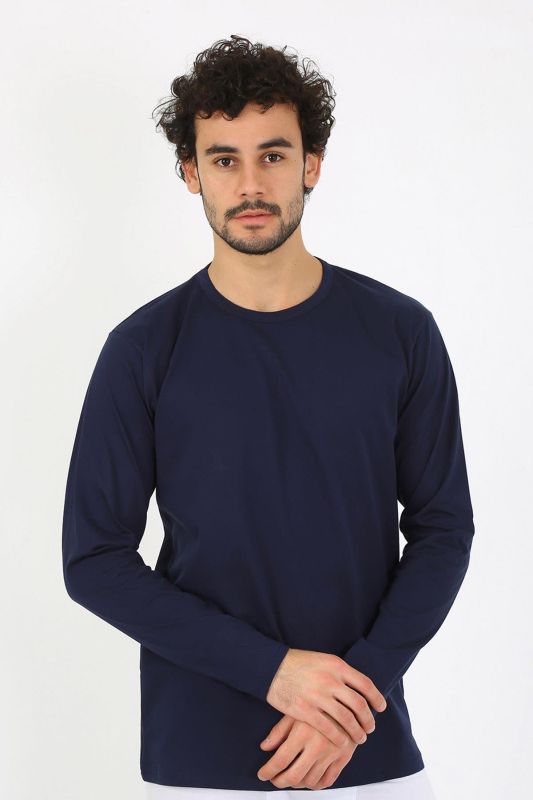 Moda Çizgi Erkek Sıfır Yaka Uzun Kol Lacivert Fanila 6590 - 6