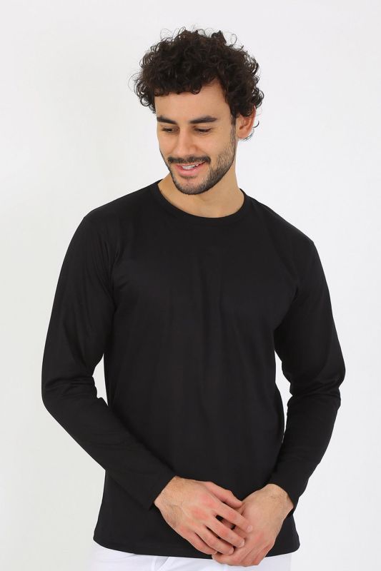 Moda Çizgi Erkek Sıfır Yaka Uzun Kol Siyah Fanila 6590 - 1