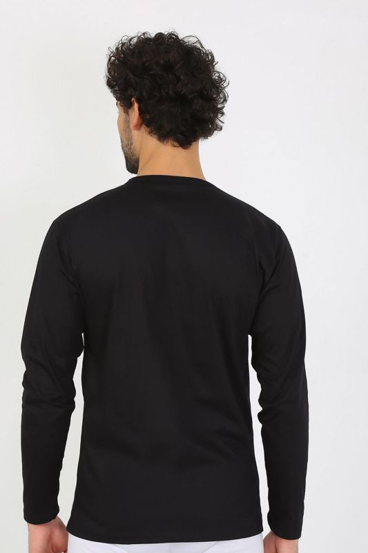 Moda Çizgi Erkek Sıfır Yaka Uzun Kol Siyah Fanila 6590 - 2