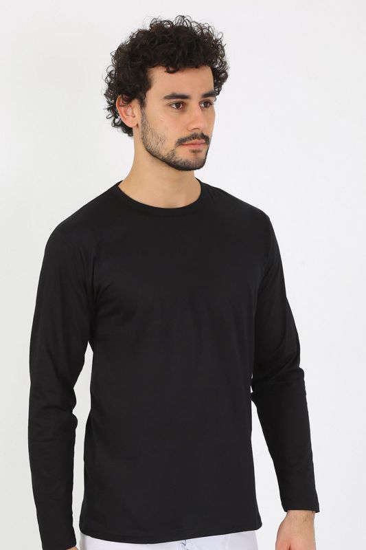 Moda Çizgi Erkek Sıfır Yaka Uzun Kol Siyah Fanila 6590 - 4