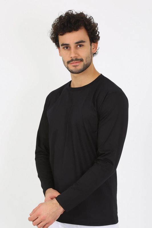 Moda Çizgi Erkek Sıfır Yaka Uzun Kol Siyah Fanila 6590 - 5