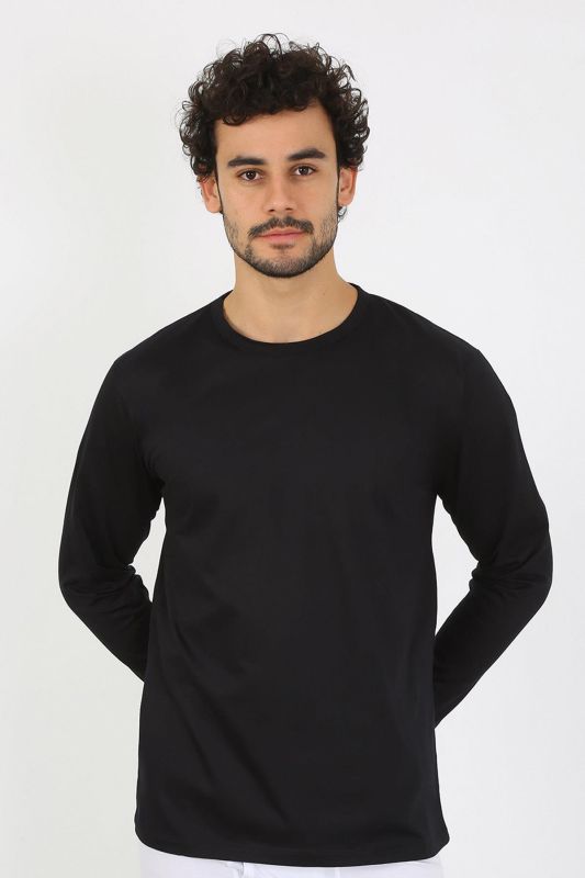 Moda Çizgi Erkek Sıfır Yaka Uzun Kol Siyah Fanila 6590 - 6