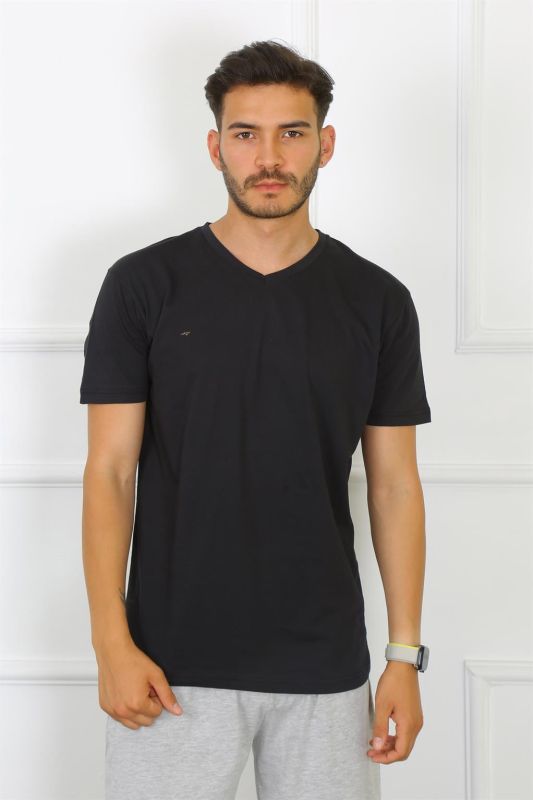 Moda Çizgi Erkek Siyah %100 Pamuklu T-Shirt 27486 - 1