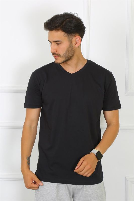 Moda Çizgi Erkek Siyah %100 Pamuklu T-Shirt 27486 - 2