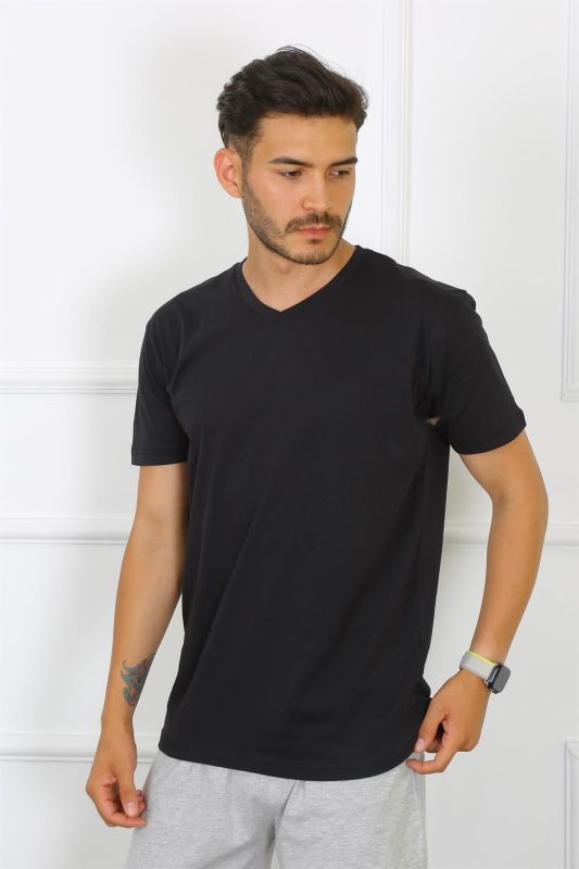 Moda Çizgi Erkek Siyah %100 Pamuklu T-Shirt 27486 - 3