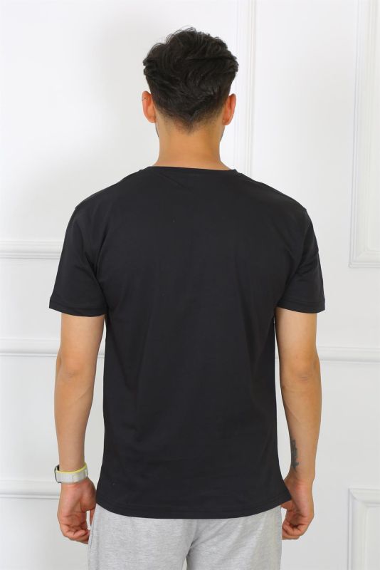 Moda Çizgi Erkek Siyah %100 Pamuklu T-Shirt 27486 - 4