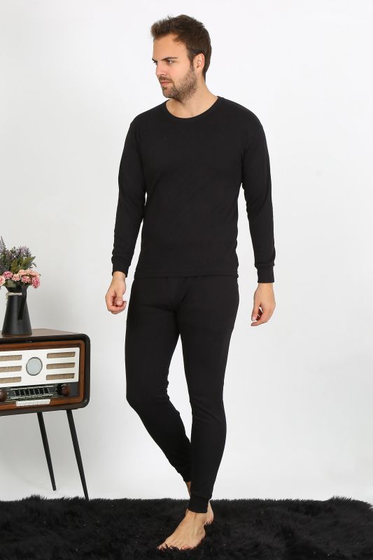 Moda Çizgi Erkek Termal Kışlık Alt Üst İçlik Takım Siyah 6868 - 2