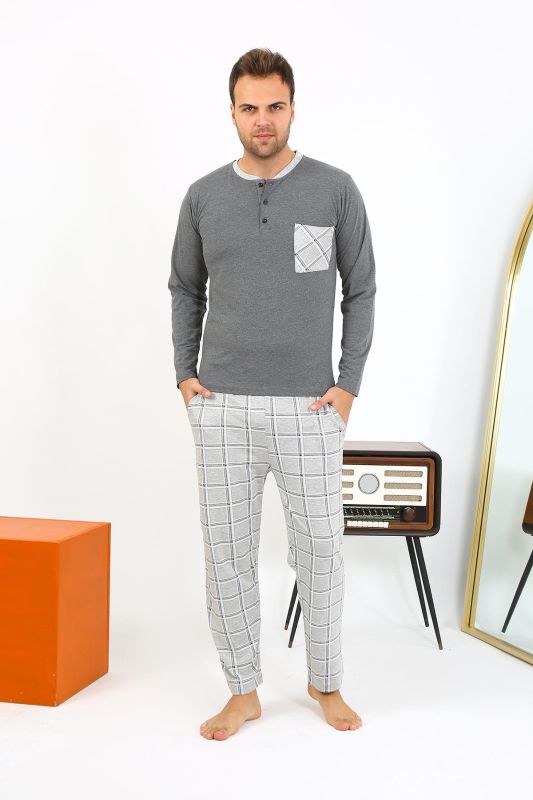 Moda Çizgi Erkek Uzun Kol Penye Antrasit Pijama Takımı 6861 - 3