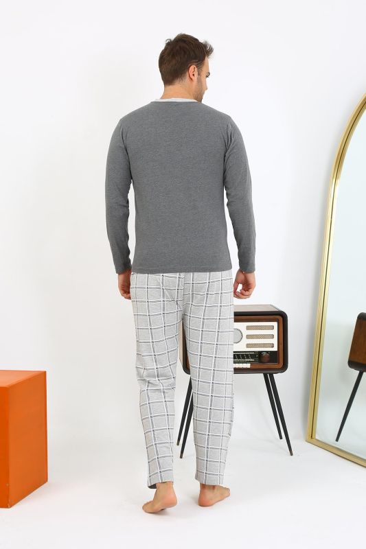 Moda Çizgi Erkek Uzun Kol Penye Antrasit Pijama Takımı 6861 - 7