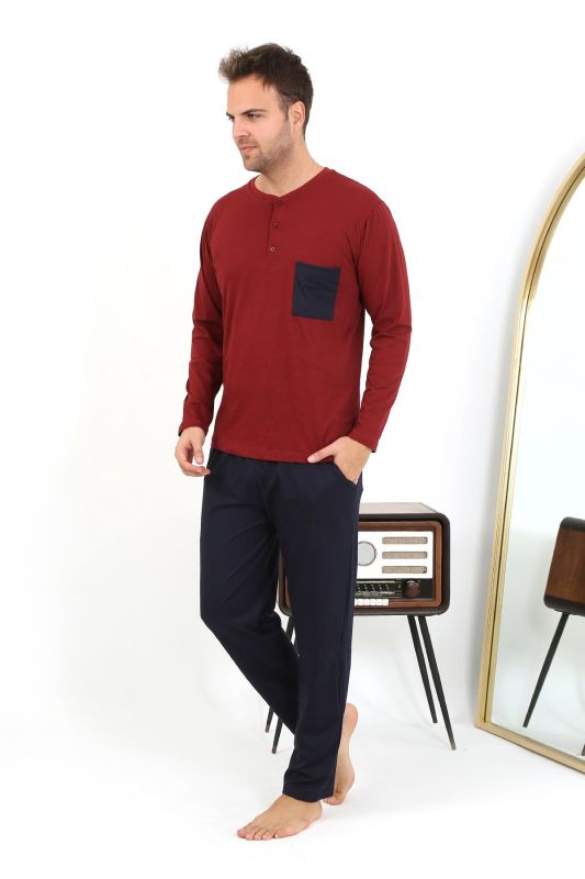 Moda Çizgi Erkek Uzun Kol Penye Bordo Pijama Takımı 6861 - 4