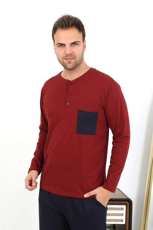 Moda Çizgi Erkek Uzun Kol Penye Bordo Pijama Takımı 6861 - 5