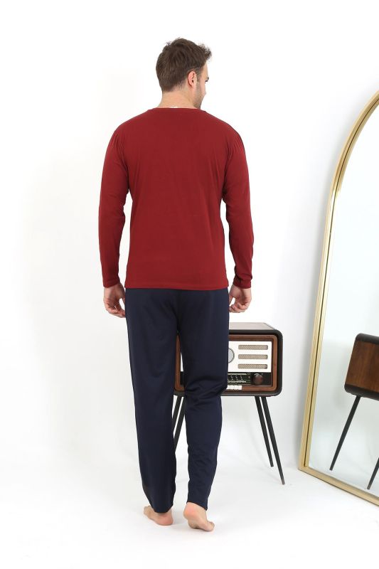 Moda Çizgi Erkek Uzun Kol Penye Bordo Pijama Takımı 6861 - 7