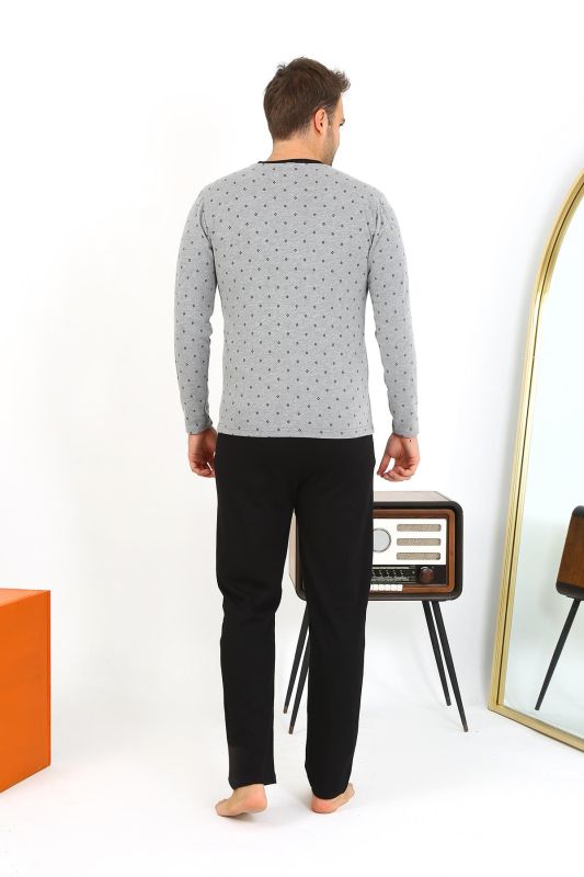 Moda Çizgi Erkek Uzun Kol Penye Füme Pijama Takımı 6861 - 2