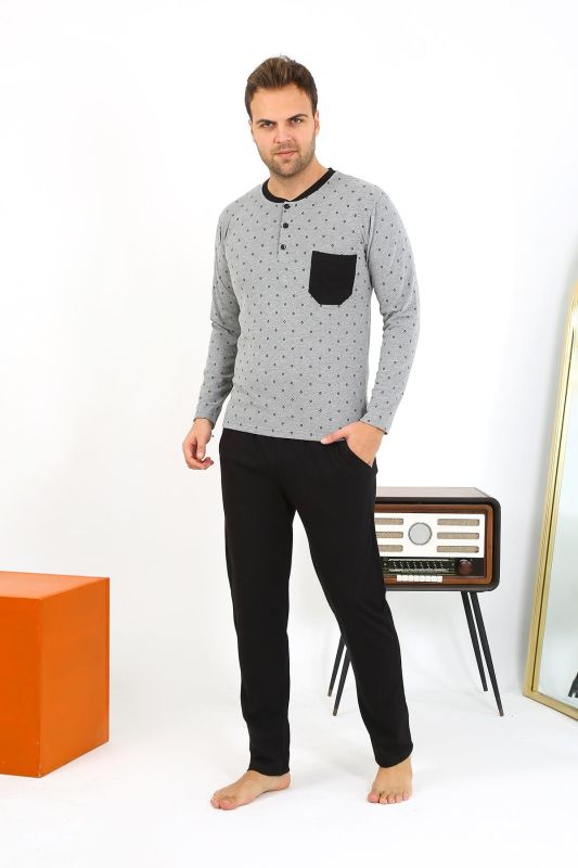 Moda Çizgi Erkek Uzun Kol Penye Füme Pijama Takımı 6861 - 3