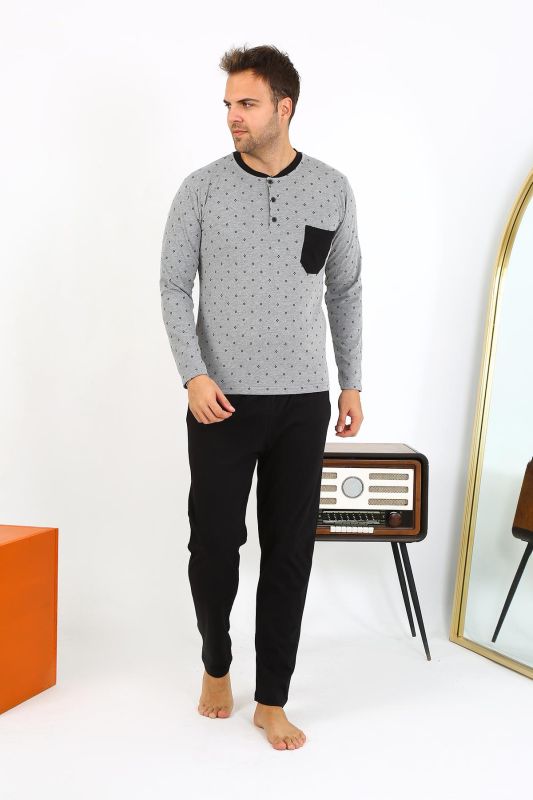 Moda Çizgi Erkek Uzun Kol Penye Füme Pijama Takımı 6861 - 4