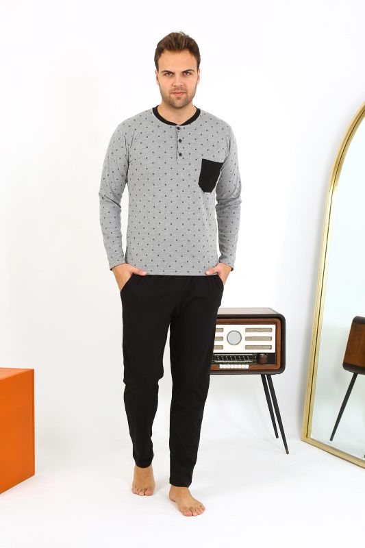 Moda Çizgi Erkek Uzun Kol Penye Füme Pijama Takımı 6861 - 5