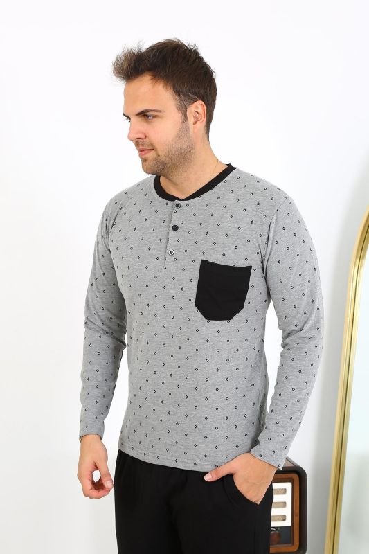Moda Çizgi Erkek Uzun Kol Penye Füme Pijama Takımı 6861 - 6