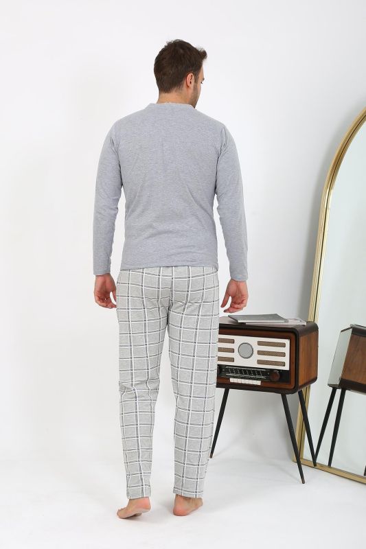 Moda Çizgi Erkek Uzun Kol Penye Gri Pijama Takımı 6861 - 4