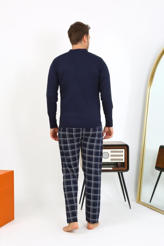 Moda Çizgi Erkek Uzun Kol Penye Lacivert Pijama Takımı 6861 - 8