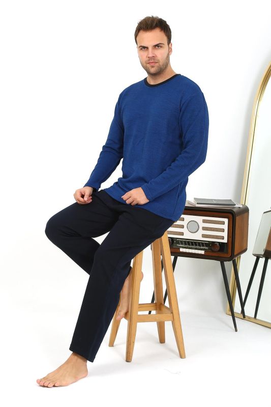 Moda Çizgi Erkek Uzun Kol Penye Pijama Takımı 6863 Saks - 1