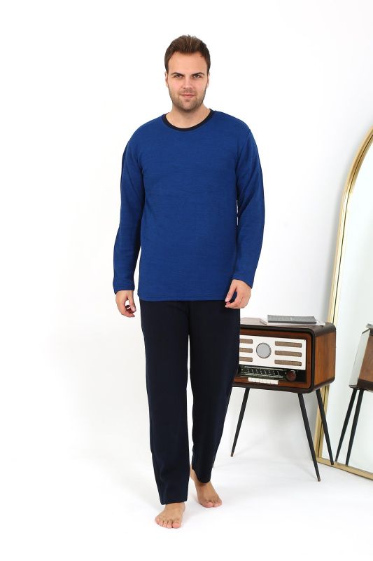 Moda Çizgi Erkek Uzun Kol Penye Pijama Takımı 6863 Saks - 2