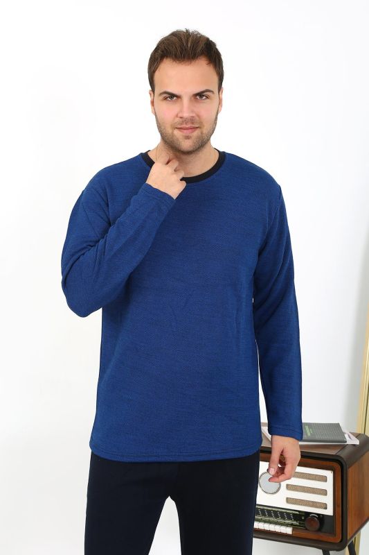 Moda Çizgi Erkek Uzun Kol Penye Pijama Takımı 6863 Saks - 3