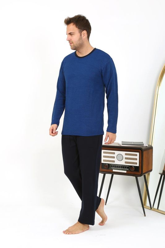 Moda Çizgi Erkek Uzun Kol Penye Pijama Takımı 6863 Saks - 5