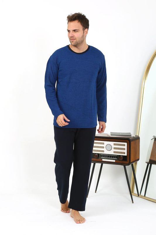 Moda Çizgi Erkek Uzun Kol Penye Pijama Takımı 6863 Saks - 7