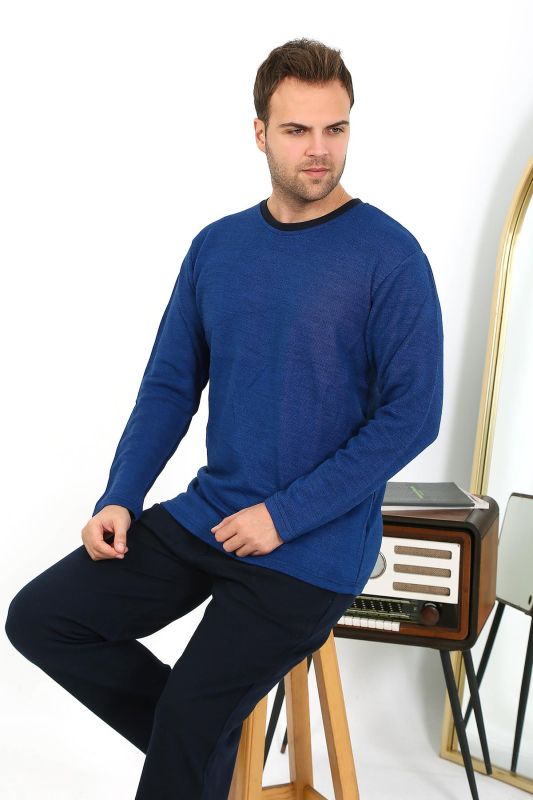 Moda Çizgi Erkek Uzun Kol Penye Pijama Takımı 6863 Saks - 8