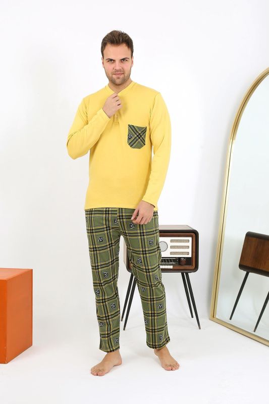 Moda Çizgi Erkek Uzun Kol Penye Sarı Pijama Takımı 6861 - 1