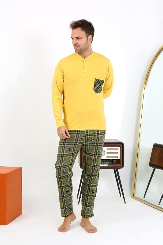Moda Çizgi Erkek Uzun Kol Penye Sarı Pijama Takımı 6861 - 2
