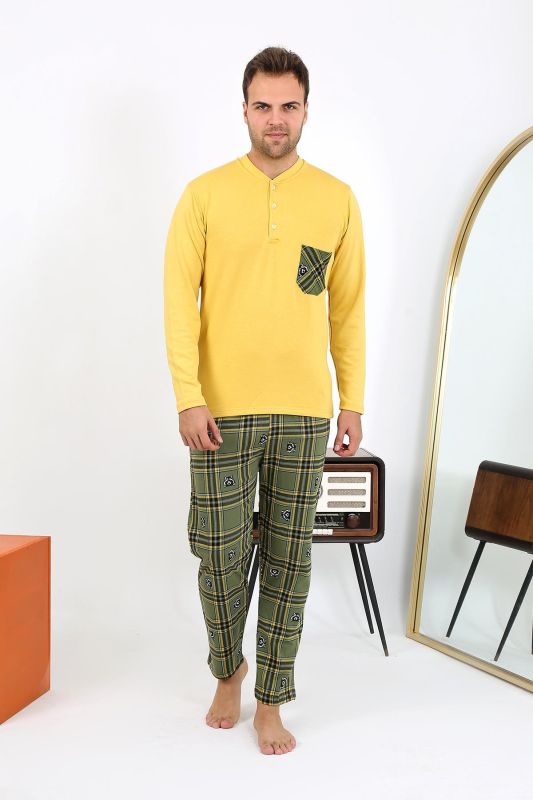 Moda Çizgi Erkek Uzun Kol Penye Sarı Pijama Takımı 6861 - 3