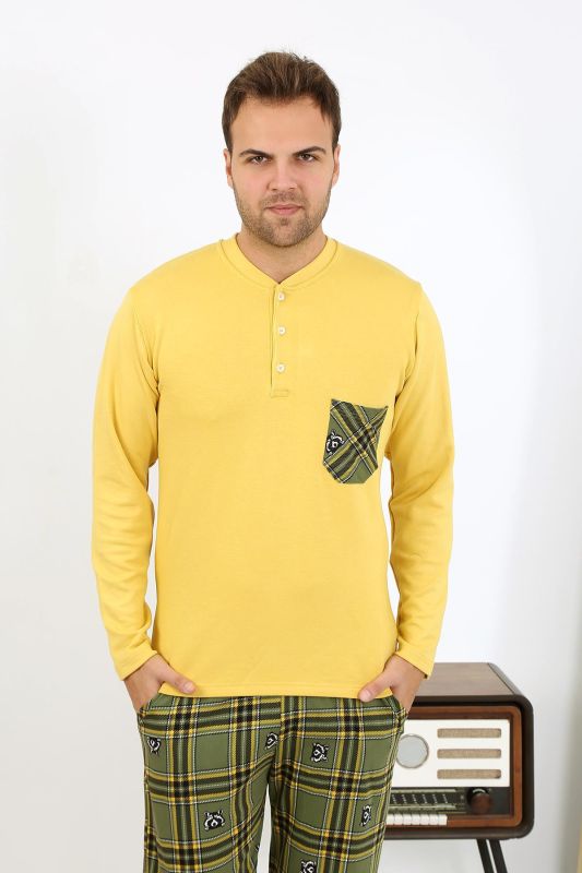 Moda Çizgi Erkek Uzun Kol Penye Sarı Pijama Takımı 6861 - 5