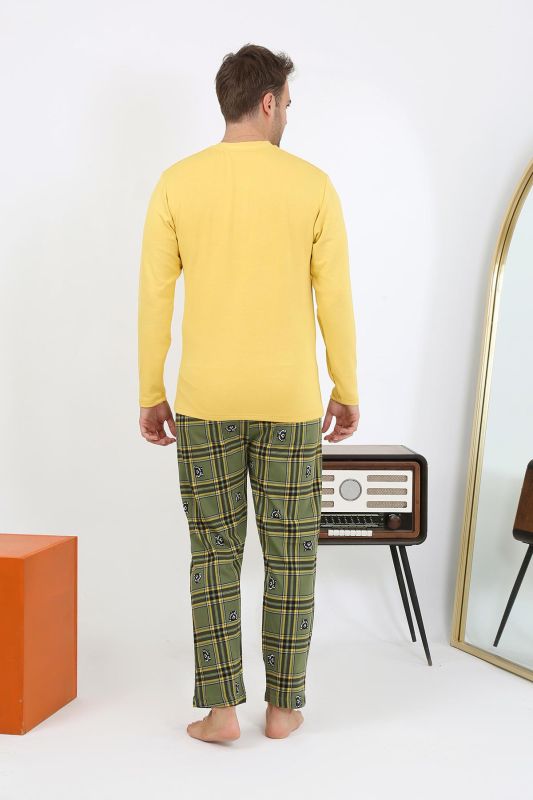 Moda Çizgi Erkek Uzun Kol Penye Sarı Pijama Takımı 6861 - 7