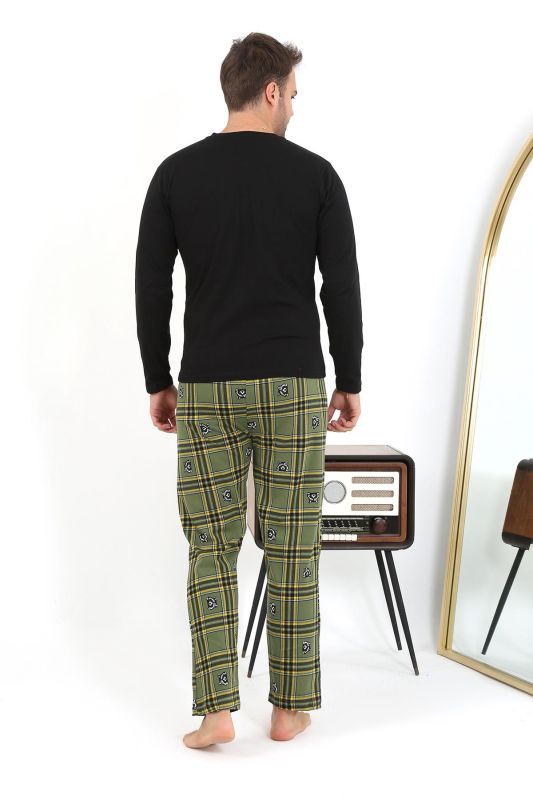Moda Çizgi Erkek Uzun Kol Penye Siyah Pijama Takımı 6861 - 6
