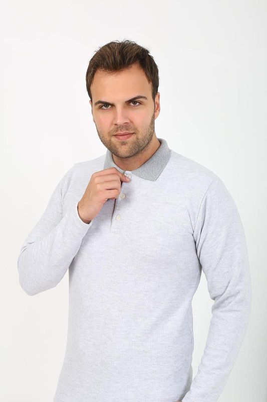 Moda Çizgi Erkek Uzun Kol Penye Tek Üst Pijama Tshırt 6871 Gri - 1