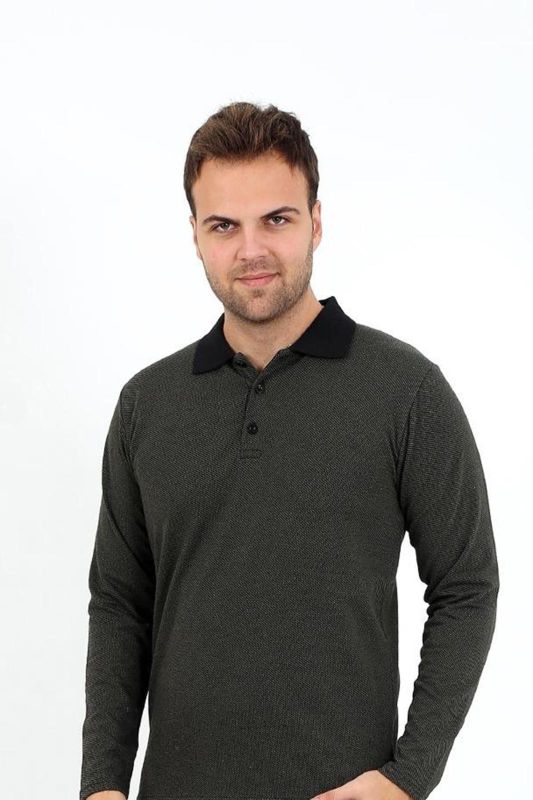 Moda Çizgi Erkek Uzun Kol Penye Tek Üst Pijama Tshırt 6871 Haki - 1