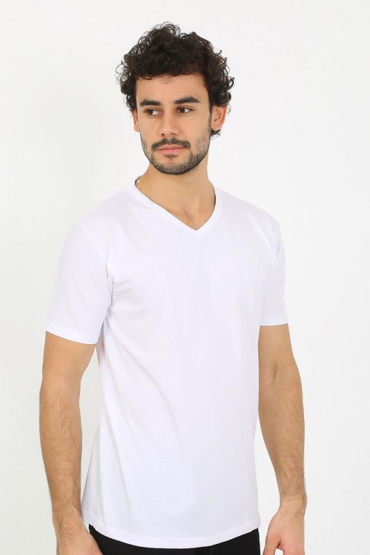 Moda Çizgi Erkek V Yaka Beyaz Penye Atlet 6560 - 1
