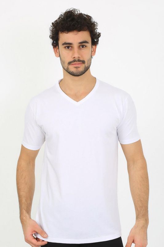 Moda Çizgi Erkek V Yaka Beyaz Penye Atlet 6560 - 2
