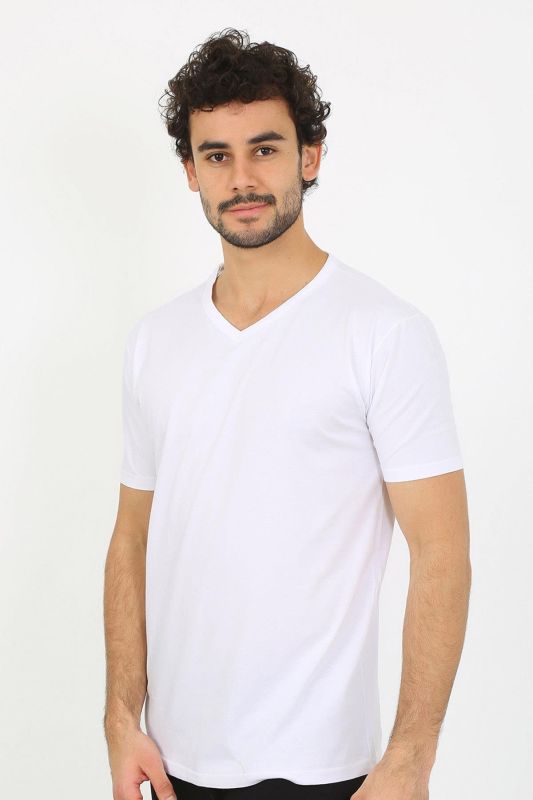 Moda Çizgi Erkek V Yaka Beyaz Penye Atlet 6560 - 3