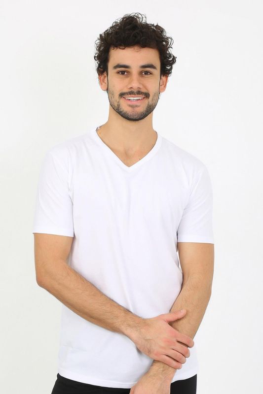 Moda Çizgi Erkek V Yaka Beyaz Penye Atlet 6560 - 4