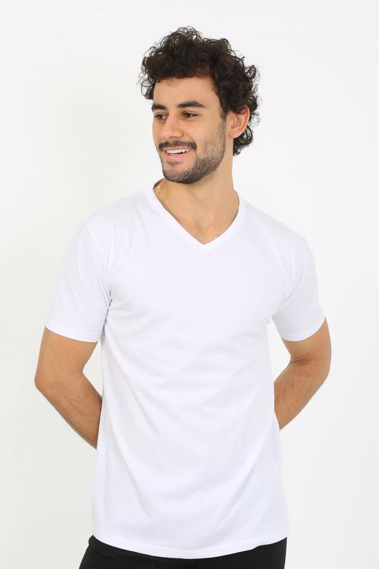Moda Çizgi Erkek V Yaka Beyaz Penye Atlet 6560 - 5