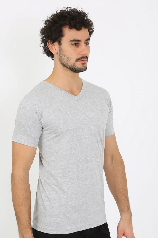 Moda Çizgi Erkek V Yaka Gri Penye Atlet 6560 - 1