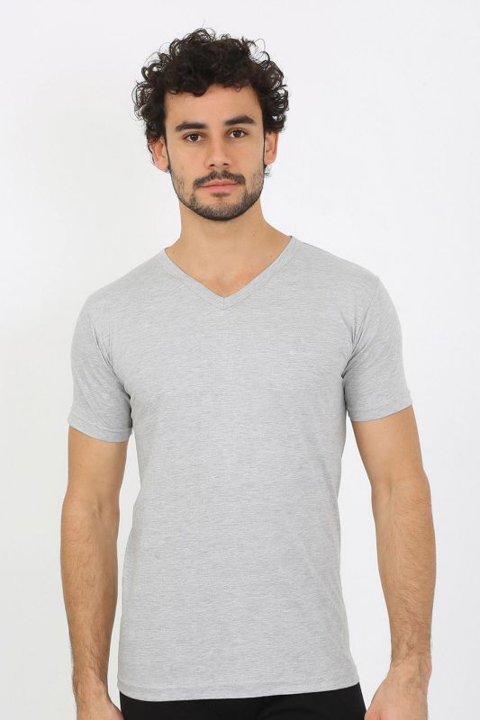 Moda Çizgi Erkek V Yaka Gri Penye Atlet 6560 - 5