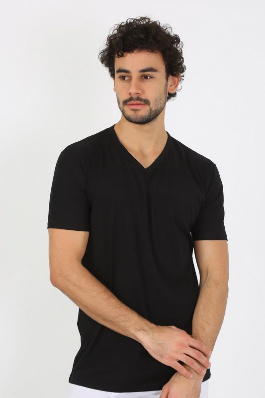 Moda Çizgi Erkek V Yaka Siyah Penye Atlet 6560 - 1